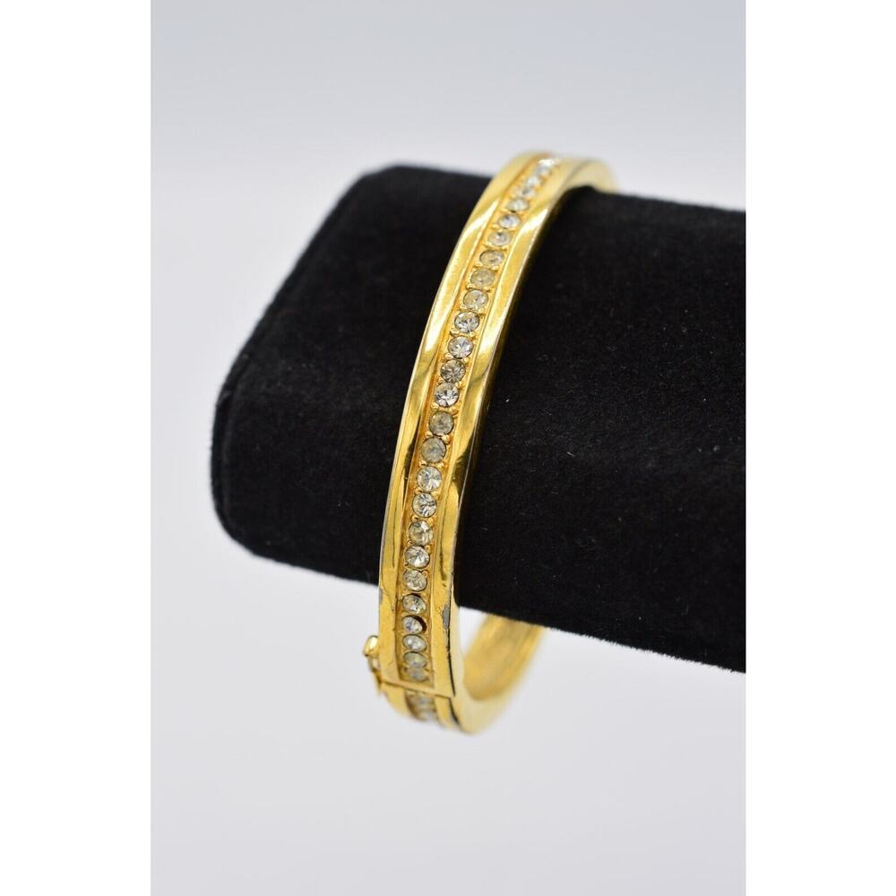 Ciner Vintage Pavé Rhinestone Crystal Bangle Bracelet Gold Glam Signed 60s BinD
